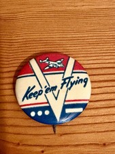 Vintage WWII Keep 'Em Flying V for Victory Pinback Button Morse Code Celluloid picture