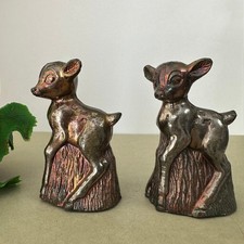 Vintage 1950s Copper Baby Deer Salt & Pepper Shakers Japan picture
