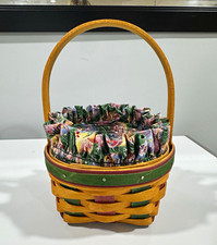 Longaberger 1989 Handmade Woven Round Basket w/ Handle & Floral Fabric Liner picture