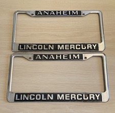 Pair Vintage Anaheim Lincoln Mercury Dealership Metal License Plate Frames SoCal picture