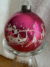 VTG George Franke Hot Pink Santa Sleigh And Reindeer Stencil Christmas Ornament picture