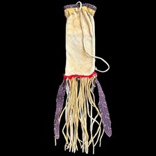 Antique Circa 1900 Iroquois Attributed Medicine Bag Deerskin Trade Cloth Fringe  picture