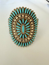 Native American Navajo Bracelet Turquoise Cluster Cuff Zuni Turquoise  signed CJ picture