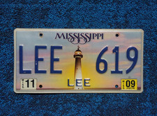 2009 LEE County Mississippi LIGHTHOUSE License Plate # LEE - 619 picture