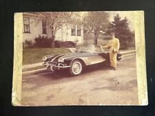 Chevy Corvette Sports Car Vintage 1956 Snapshot Real W/ Race Car Person Photo picture
