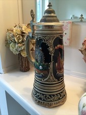 Vintage Working Musical Wind Up German Beer Stein Tankard with a Pewter Lid picture