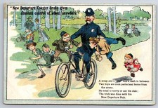 New Departure Coaster Brake Bicycle Policeman Kids Humor Advertising Postcard picture