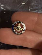 Vintage Pair of 10K Yellow Gold Blue Enamel Masonic Free Masons 50 Yr Lapel Pin picture