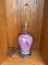 Vintage Chinese Style Pink Famille Rose Phoenix Bird Porcelain Table Lamp AS IS picture