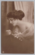 1910 RPPC Beautiful Edwardian Woman Portrait w/ Flowers Postcard picture