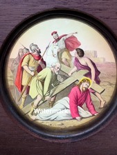 Jesus Christ Carrying Cross /By T.H. Mc Allister / Antique Framed Glass Photo picture