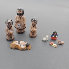 Vintage Mexican Or Peruvian Folk Art Nativity Set Minis Hand Painted Clay picture