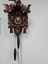 VERY NICE LARGE ANTIQUE DEEP CARVED BLACK FOREST 3 BIRD TRADITIONAL CUCKOO CLOCK picture