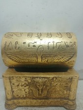3 SCARAB ANCIENT JEWELRY Egyptian Egypt Winged Antique Goddess Isis Statue Box picture