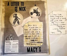 Original 1950's Macys Christmas Letter to Santa St Nick Artwork Ad illustration picture