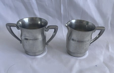 VINTAGE signed John Stanish Hampton Falls NH pewter cream & sugar set. picture