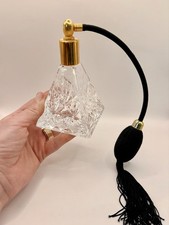 Vintage Pyramid Cut Glass Perfume Bottle Atomizer Black Tassel Gold Pump 13 Cm picture