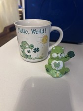 Vintage Care Bears Good Luck Bear Coffee Mug & Good Luck Bear Ceramic Figure picture