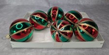 SET OF 6 WEST GERMANY VINTAGE GLASS CHRISTMAS BALL ORNAMENTS picture