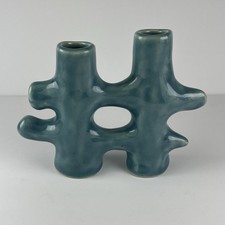 Mid Century Ikebana Vase Abstract Pottery SMALL Japan Blue Modernist Vtg z3q picture