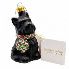 Margaret Cobane Christmas Scottie Dog Glass Ornament Scottish Terrier w Tag picture