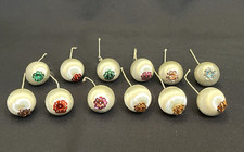 Lot 12 Handcrafted Push Pin Bead Sequin Satin Ball Christmas Ornaments Vintage picture