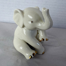 Lenox Elephant Figurine Sitting Trunk Up Ivory Fine China 24k Gold picture