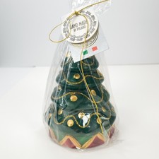 Christmas Tree Shaped Pillar Candle Green Gold Glitter Hand Made Poland NWT picture
