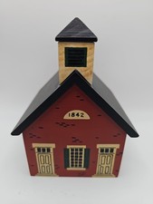 Windfield Designs Red Brick House School Wood Coin Bank 1984 Signed H. Musser picture