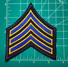 (2) Sergeant Chevron - 3 Royal/Gold Stripes on Dark Navy (Navy Border) 3.5