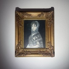 Vintage Gilded Dutch Frame Ornate Small Gold Goya Sabasa Print Baroque Antique picture