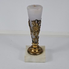 Antique 19th C Gilt Brass Candlestick White Marble Base Neoclassical Figural picture