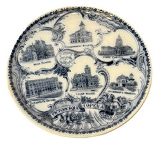 Topeka KS KANSAS Picturesque Blue Antique Souvenir RARE China Dish Plate picture