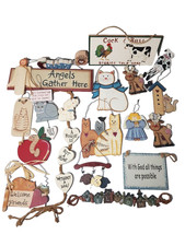Large Lot of 33 Vintage Country Style Wood Ornaments & Signs, 19 Designs, 4.3 lb picture