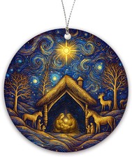 Christmas Ornaments 2026, O Holy Night, Beautiful Starry Night Nativity Scene Ch picture