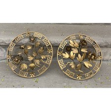 Vintage Pair gold Metal Floral Flower Wall Art Sculpture Decor 12