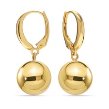 Italian 18K Yellow Gold Over Leverback Round Bead Ball Drop Dangle Earrings 2PCS picture