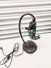 Antique Bronze Slag Glass/Mosaic Fish & Stingray Table Lamp. Great Condition  picture