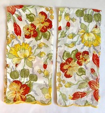 D. Porthault Paris Linen Flax Guest Towel Set Orange/ Yellow Floral 23