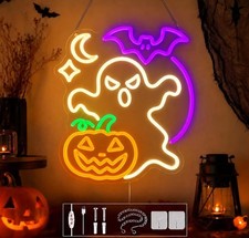 Ghost Halloween Neon Sign, Dimmable Pumpkin & Bat Neon Signs for Wall Decor picture