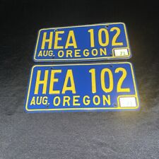 1970’s Oregon HEA 102 Blue Yellow License Vintage Original Plate Pair Set picture