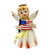 Vintage NIPPON July ANGEL FIGURINE w/ American Flag 5
