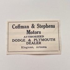 Coffman & Stephens Motors Dodge & Plymouth Dealer Kingman AZ 1948 Ad SAK1-S31 picture