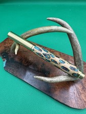RAW Brass Rollerball Pen. With Cholla Cactus Hand Inlaid Opals And Turquoise picture