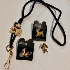 Disney Pins And Lanyard From Early 2000s. Tiger, Sim sand Mickey Mouse picture