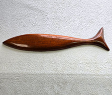 Vintage 1970 Signed Hand Carved Wood Fish Wall Hanging Plaque MCM Nathan Allison picture