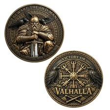 Viking Challenge Coin Odin Valhalla Vegvisir Compass Norse Mythology Token Gift picture