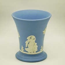 Vintage Wedgwood Pale Blue Jasperware Flared Trumpet Vase 1974 Classical Scenes picture