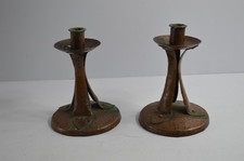 Vintage Hammered Copper Candlestick Holders Pair Arts & Crafts Mission Patina 6