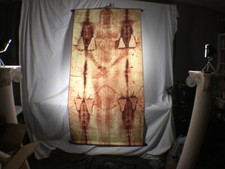 Shroud of Turin, Full Size Body, Sepia on Linen Cloth, 6 x 3 feet, Free Book picture